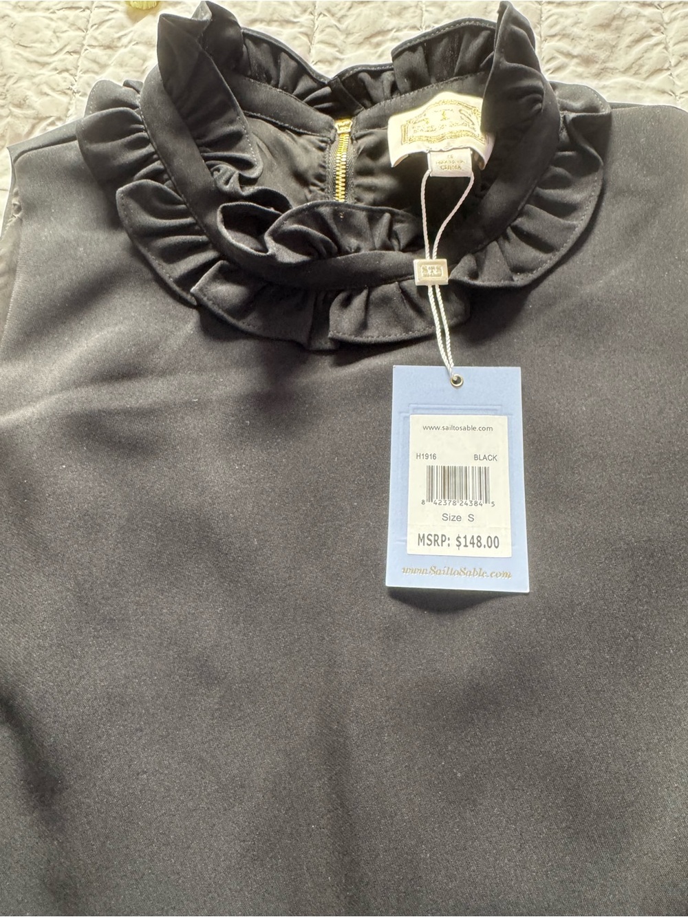 Sail to Sable Black Ruffled Neck Tank Top NWT